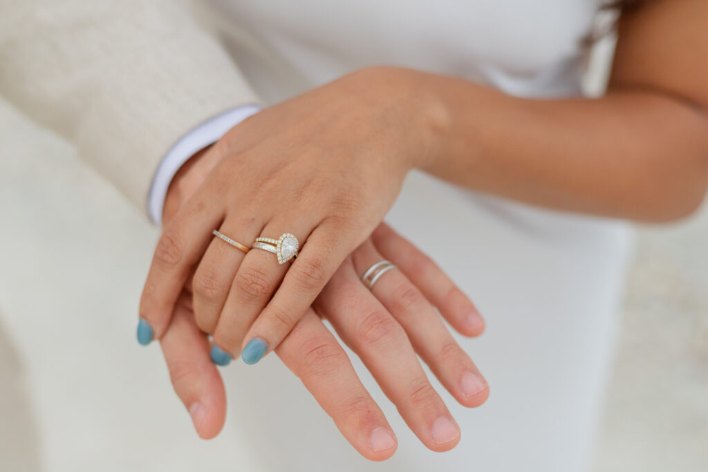 Close-up shot of couple wedding rings 